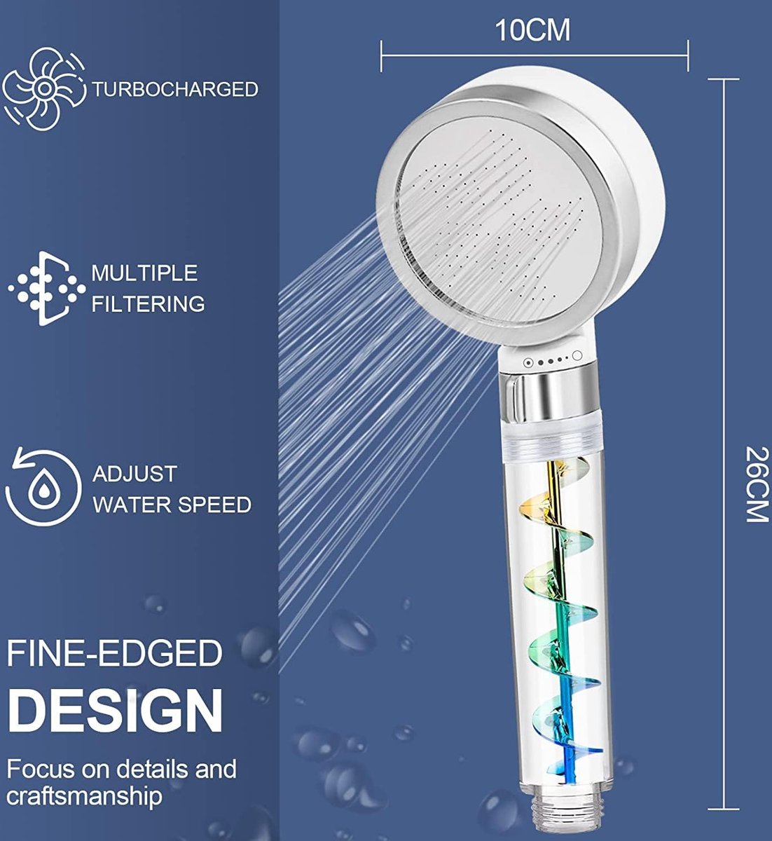 Douchekop met filter met slang, 2 m, hogedrukregendouche, douchekoppen