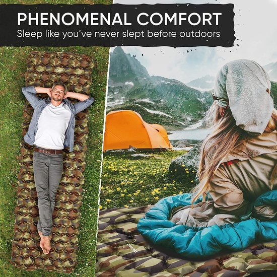 Slaapmatje camping outdoor luchtbed - ultralicht opblaasbaar slaapmatje, compact en licht voor buiten, kamperen, backpacken, wandelen - opblaasbare tas, draagtas, reparatieset — afbeelding 2