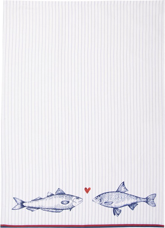 De Witte Lietaer Keukenhanddoeken – Set Van 3 – 65x70 Cm, 100% Katoen, Wit/blauw – Zeer Absorberend