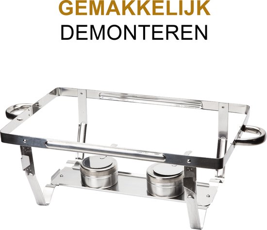 Alora Chafing Dish Chrome 6 bakken per 2 - Voedsel Verwamer - Voedsel Warmhouden - met Deksel - Buffetwarmer - Roestvrij Staal - Warmhoudplaat - Bain Maria - Warmhoudbakken - Warmhoudschalen — afbeelding 3