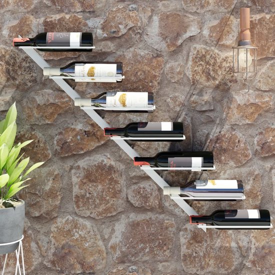 vidaXL Casier à vin - Range-bouteilles - Casier à vin en métal - Porte-bouteilles - Casier à vin pour 7 bouteilles Mural Métal Blanc