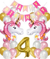 Snoes Ballonnen Set Unicorn 4 Jaar - Verjaardag Versiering Slinger - Folieballon - Helium Ballonnen