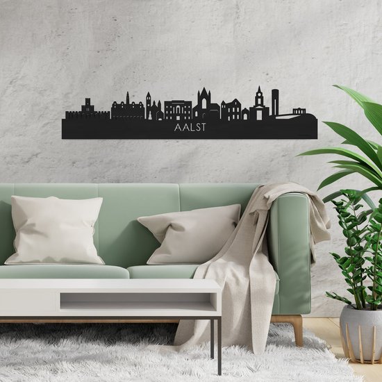 Skyline Aalst Zwart hout - 80 cm - Woondecoratie - Wanddecoratie