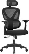 Bureaustoel - Computerstoel - Met verstelbare rugleuning - Met hoofdsteun - Mesh rugleuning - Zwart