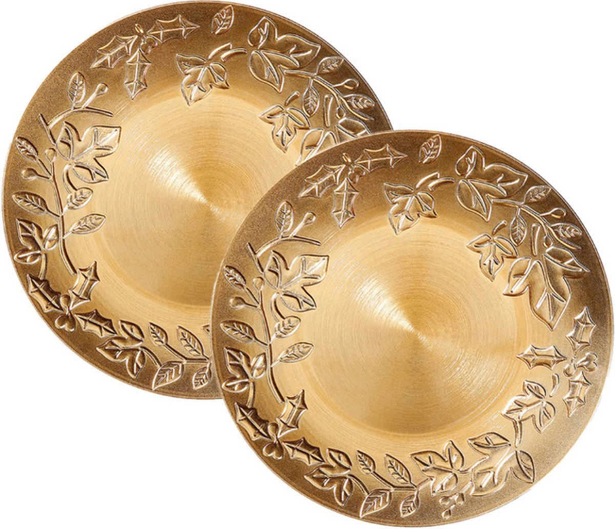 Inge Christmas kerstdiner onderborden -4x- 33 cm -kunststof -goud bladeren opdruk