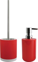 MSV Toiletborstel in houder 38 cm/zeeppompje 260 ml set Moods - keramiek/kunststof - rood