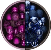 Decoris kerstballen - 74x st - kobaltblauw en paars - 6 cm - kunststof