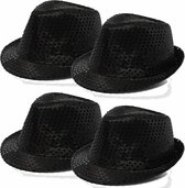 Trilby hoed met pailletten - 4x - zwart - polyester - glitter