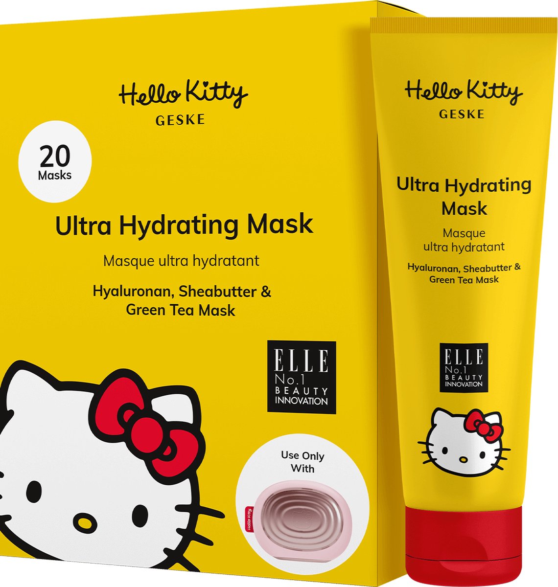 GESKE x Hello Kitty | Hydraterend masker | Eenvoudig aanbrengen met het Sonic Warm and Cool Mask | Verzorgingsmasker met vocht | Gezichtsmaskers voor dames en heren | Vegan formule zonder dierproeven