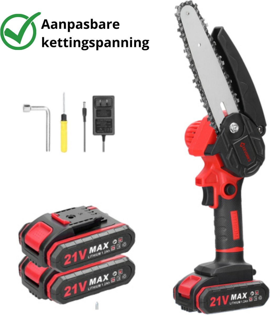 Geevorks Mini Kettingzaag - Inclusief 2 21v Accu's - Aanpasbare ...