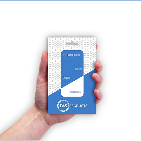 Verpakking van JVS Products met 'screen protectors', 'hoesjes', 'gadgets' en 'accessoires'.