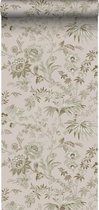 ESTAhome papier peint fleurs vintage vieux rose et vert olive - 139401 - 50 x 900 cm