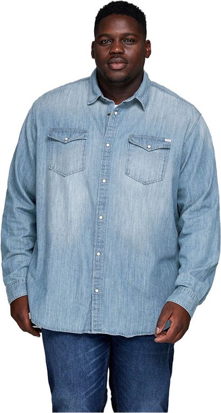 JACK & JONES Esheridan Ps Shirt Met Lange Mouwen Heren - Medium Blue Denim / Plus Size Fit - 7XL