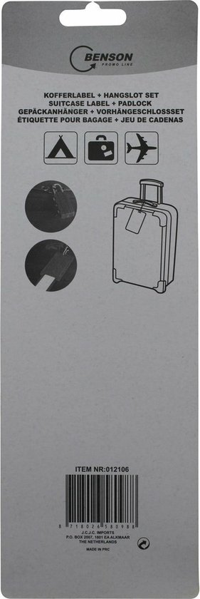 Benson Kofferlabel/bagagelabel incl. hangslot - 6x - zwart - cijferslot |  bol.com