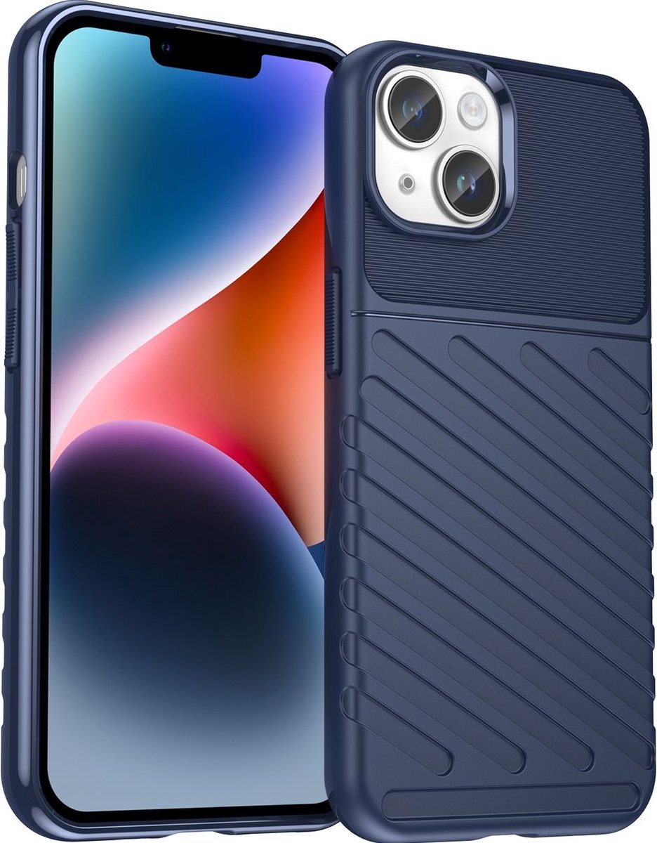Mobigear Hoesje geschikt voor Apple iPhone 15 Telefoonhoesje Flexibel TPU | Mobigear Groove Backcover | iPhone 15 Case | Back Cover - Blauw