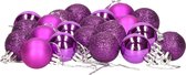 24x stuks kerstballen paars mix van mat/glans/glitter kunststof diameter 3 cm - Kerstboom versiering