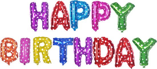 Fienosa Verjaardag Versiering - Happy Birthday - Confetti Kleuren 37 cm Letters - Happy Birthday versiering - Happy Birthday Slinger - Ballonnen Verjaardag - Verjaardag Decoratie - Themafeest - Gefeliciteerd ballon - Carnaval Ballon - Hartjes motief