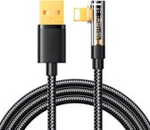 Nylon USB Kabel - 8-pin naar USB-A - 90 graden - 1.2m - 2.4A - Zwart