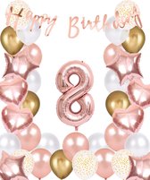 Snoes Ballonnen 8 Jaar Rose Gold White Dots - Compleet Feestpakket met cijfer ballon 8 Jaar - Verjaardag Versiering Slinger Happy Birthday – Folieballon – Latex Ballonnen - Helium Ballonnen - Rose Feestpakket