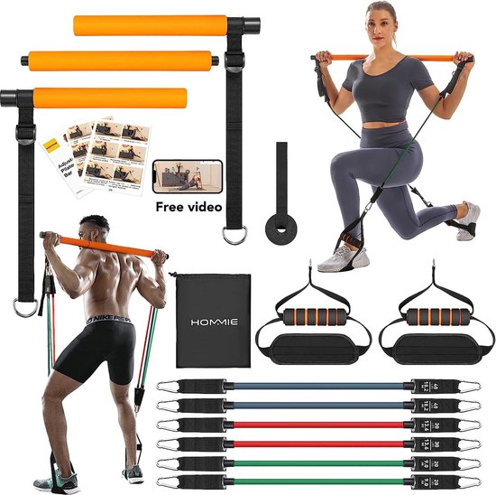 Elastique musculation,Kit de barre de Pilates Portable avec bande