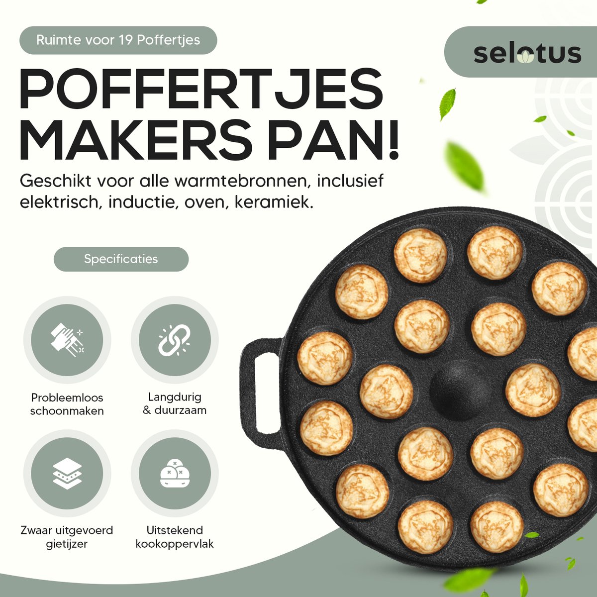 MM Brands Poffertjespan - Poffertjes Maker voor 19 Poffertjes