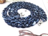 Trendy – 2 in 1 - Grove Acryl schakelketting - Zonnebril ketting - vintage - L 70 cm - gemêleerd blauw kleur.