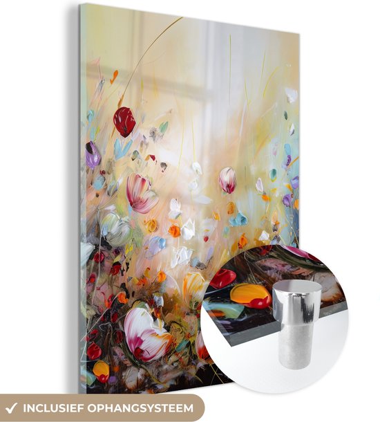 Peinture sur verre fleurs - Art - Nature - Peinture à l'huile - Photo sur verre - Décoration de chambre - Peintures sur verre - Tableaux de salon - 30x40 cm - Plaque de verre - Décoration murale - Décoration murale - Chambre