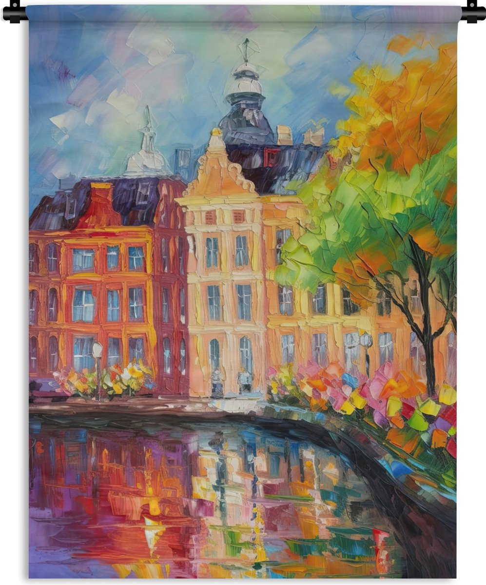 Wandkleed - Wanddoek - Olieverf - Amsterdam - Kunst - Kleurrijk - 90x120 cm - Wandtapijt