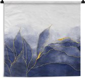 Wandkleed - Wanddoek - Marmer - Blauw - Marmerlook - Goud - Textuur - 90x90 cm - Wandtapijt