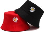 Bucket hat - Bloem - 2 in 1 - Dames - Heren - Zonnehoedje - Vissershoedje - Vissers Hoed - Dubbel - Rood - Zwart