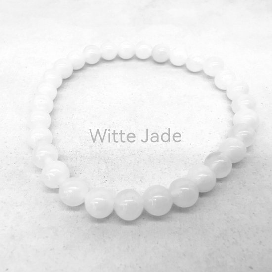 Armband - Witte Jade - 6mm Kralen - edelsteen - / 6 - werking - reinigende en beschermende steen