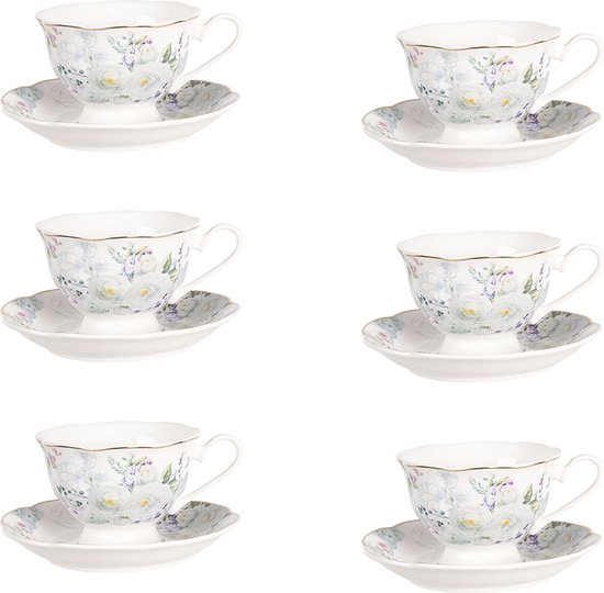 Lux Tasse à thé en porcelaine avec soucoupe – Blanc (Lot de 6)