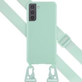 Selencia Hoesje Geschikt voor Samsung Galaxy S21 Hoesje Met Koord - Selencia Siliconen hoesje met afneembaar koord - Turquoise