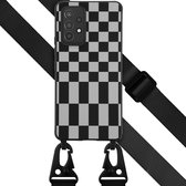 Selencia Hoesje Geschikt voor Samsung Galaxy A53 Hoesje Met Koord - Selencia Siliconen design hoesje met afneembaar koord - Zwart / Irregular Check Black