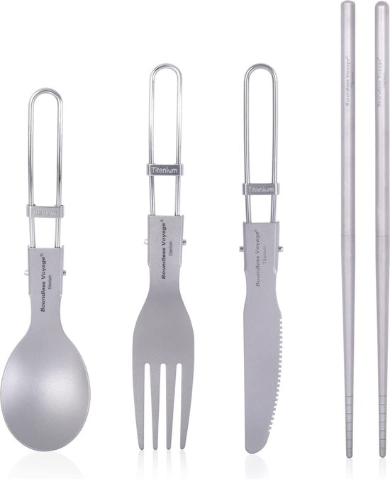 Boundless Voyage Titan-Besteck-Set 4-teilig - Mit Löffel, Gabel, Messer & Flaschenöffner