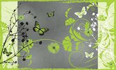Fotobehang - Vlies Behang - Groene Vlinders en Bloemen Kunst - 208 x 146 cm