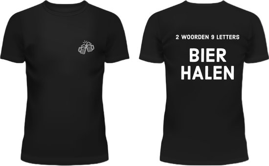 2 woorden 9 letters BIER HALEN - T-shirt blauw M