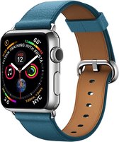 By Qubix Classic lederen bandje - Blauw - Geschikt voor Apple Watch 38mm - 40mm - 41mm - Compatible Apple watch bandje - smartwatch bandje leder leren