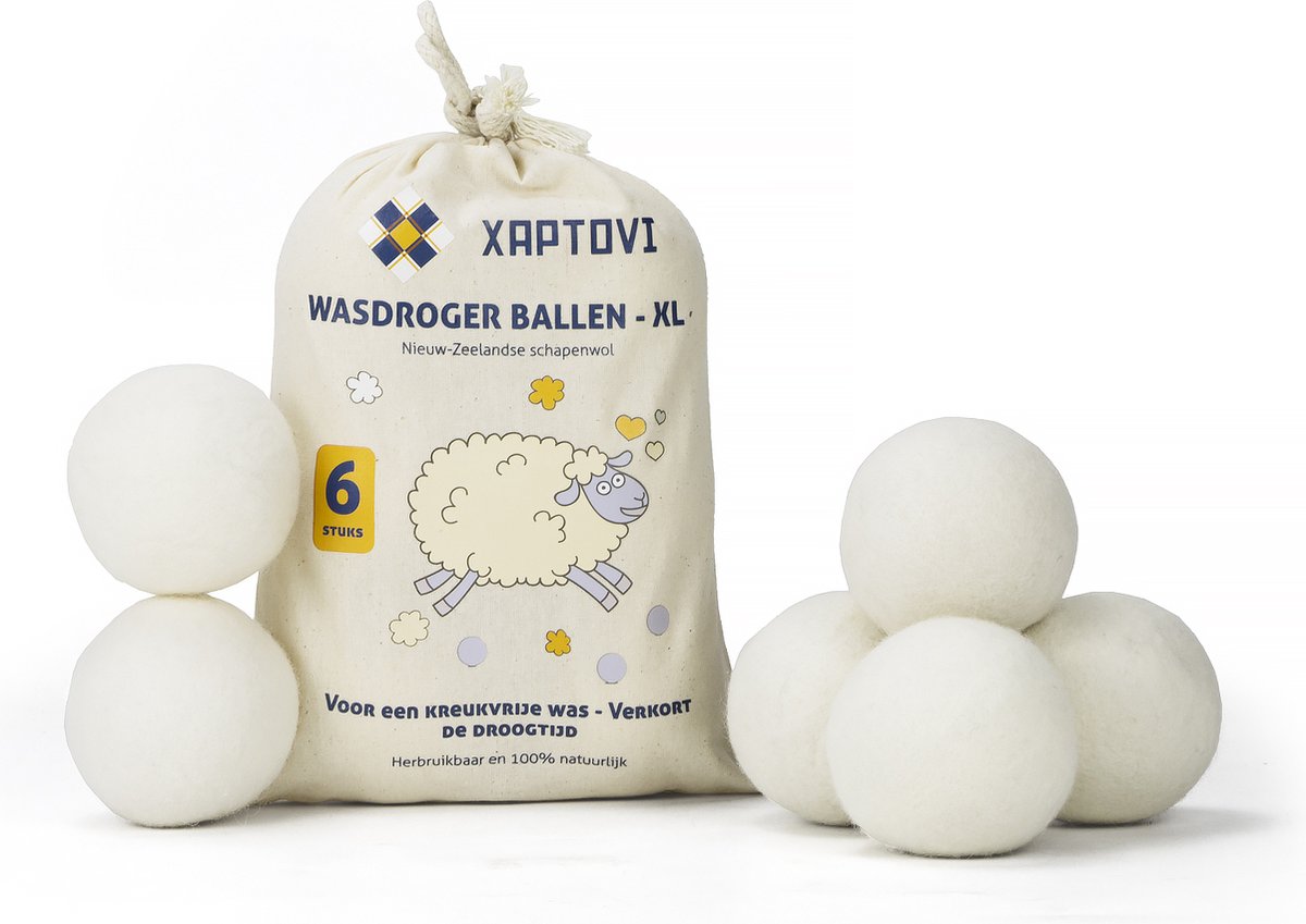 Goedkoopste Xaptovi 6 stuks Drogerballen - Droger ballen - Drogerballen voor Wasdrogers - Droogballen - met opbergzakje - Wasdrogerbollen - Energiebesparend - Duurzaam Cadeau - Wasballen - Herbruikbaar - 100 Nieuw Zeelandse Schapenwol