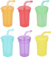 Brash - Gobelet avec paille - Gobelets 6 pièces - Gobelets pour enfants - Gobelet en plastique avec paille - Gobelet avec couvercle et paille - Différentes couleurs - Sans BPA