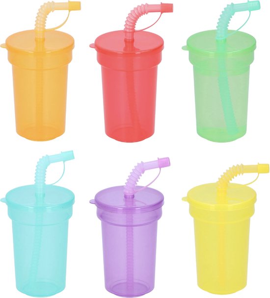 Brash - Drinkbeker met rietje - Drinkbekers 6 stuks - Bekers voor kinderen - Kunststof Drinkbeker met Rietje - Beker met Deksel en rietje - Verschillende kleuren - BPA vrij
