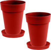 Set van 3x stuks bloempotten Toscane kunststof rood D44 x H53 cm inclusief onderschalen D35 cm - Bloempot set