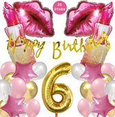Snoes Mega Beauty Helium Ballonnen Set 6 Jaar - Roze Helium Folieballonnen - Slinger Happy Birthday Goud