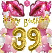 Snoes Mega Beauty Helium Ballonnen Set 39 Jaar - Roze Helium Folieballonnen - Slinger Happy Birthday Goud