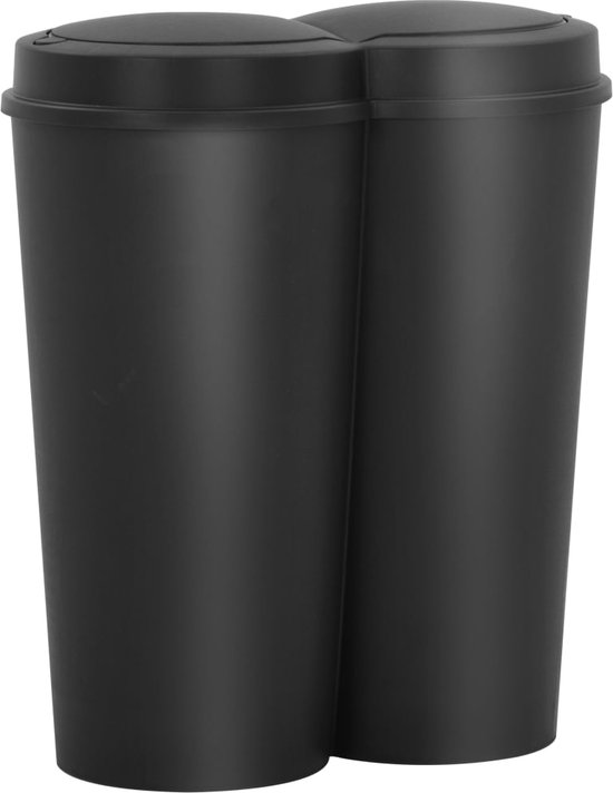 Prullenbak dubbel 50 liter zwart
