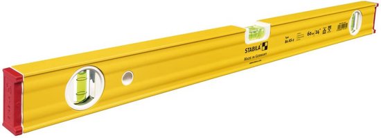 Gele Stabila waterpas 60 cm met rode uiteinden, met glazen waterpas.