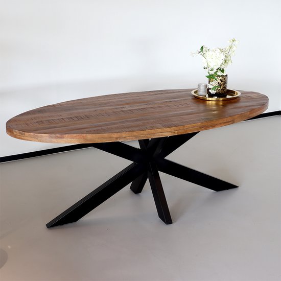 Table à manger ovale bois de manguier 200cm James table à manger industrielle ovale marron manguier durable