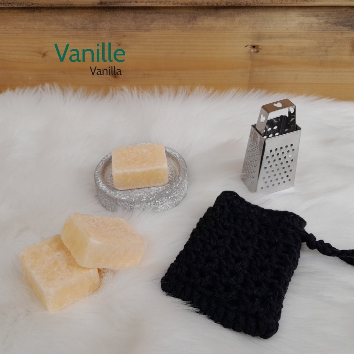 3 Amberblokjes Vanille - Geurblokjes Set met Schaaltje, Rasp en Gehaakt Geurzakje - Giftset