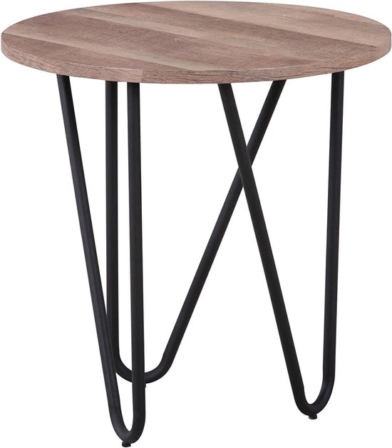 Table d'appoint rétro table basse petite table d'appoint avec pieds en métal noir pour salon chambre, marron