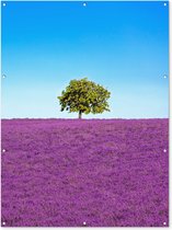 Tuinposter - Bloemen - Lavendel - Blauw - Paars - Boom - 120x160 cm - Tuindoek - Tuin - Muurdecoratie - Wanddecoratie